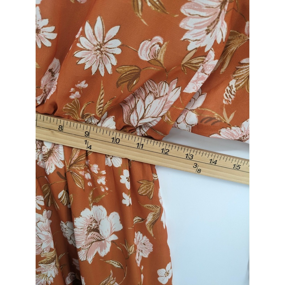 Mila Mae Midi Dress Womens Small Orange Floral Long Sleeve Belted Flowy Boho - Picture 7 of 10